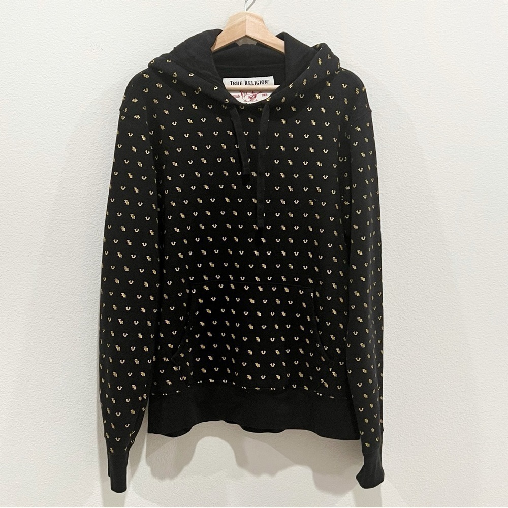True Religion All Over Print Pullover Hoodie Sweatshirt Size M